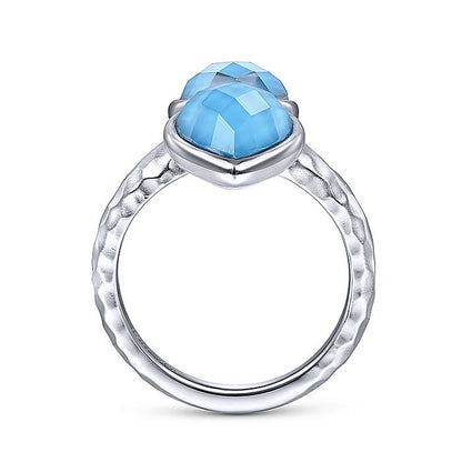 Gabriel & Co Sterling Silver Double Pear Rock Crystal/Turquoise Ring - Colored Stone Rings - Women's