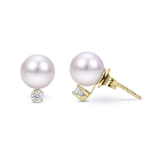 Imperial Pearl 8mm Akoya Pearl Studs With Diamond Accents - Pearl Earrings