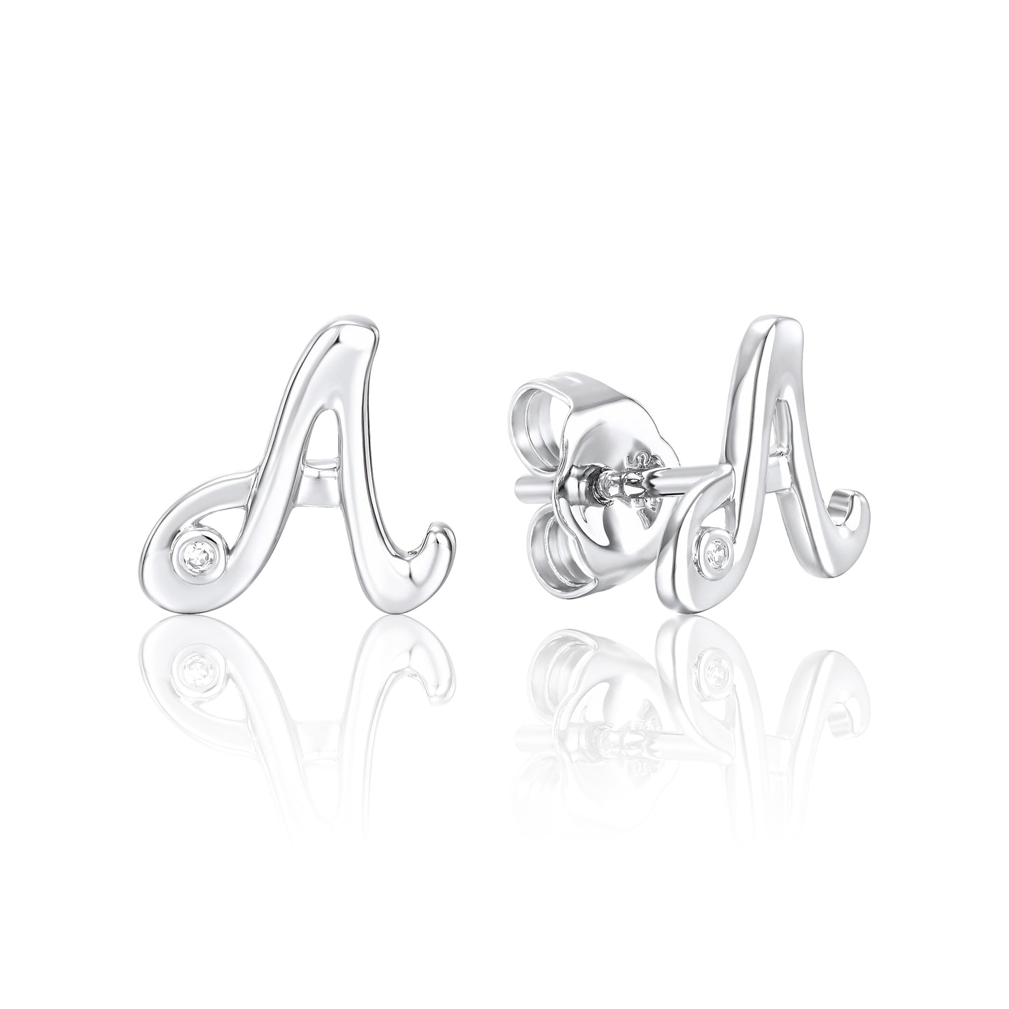 Luvente 14 Karat White Gold Diamond Initial A Earrings