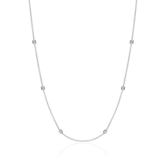 Luvente 14 Karat White Gold Princess Cut Diamond Station Necklace - Diamond Necklaces