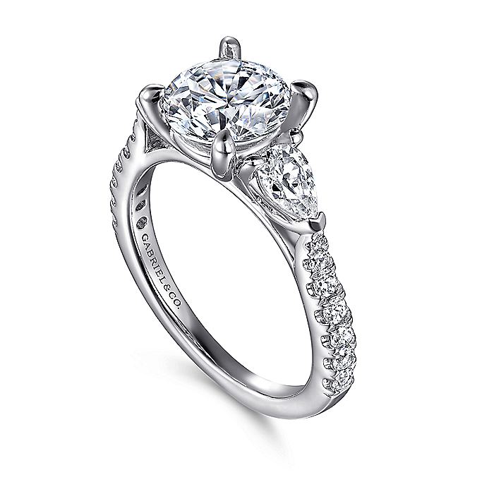 Gabriel & Co. 14 Karat White Gold Three Stone Semi-Mount Engagement Ring - Diamond Semi-Mount Rings