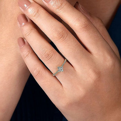 Gabriel & Co. Yellow Gold Diamond Cluster Clover and Bujukan Bead Ring