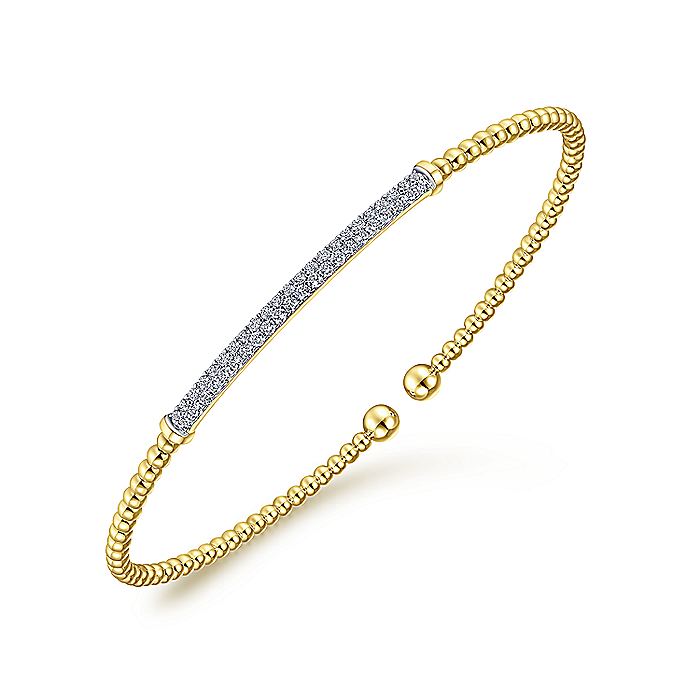 Gabriel & Co Yellow Gold Bujukan Split Cuff Bracelet with Diamond Pavé Bar - Diamond Bracelets