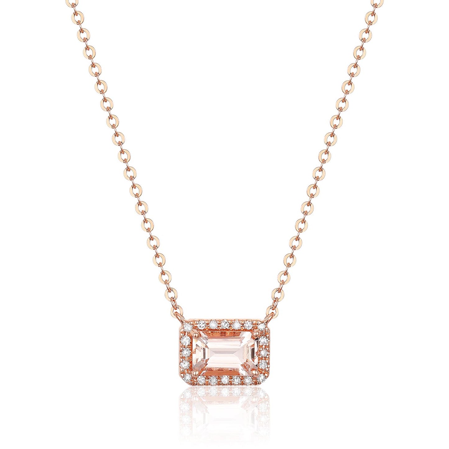 Luvente Rise Gold Morganite & Diamond Halo Station Necklace