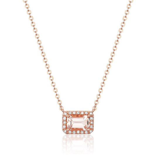 Luvente Rise Gold Morganite & Diamond Halo Station Necklace