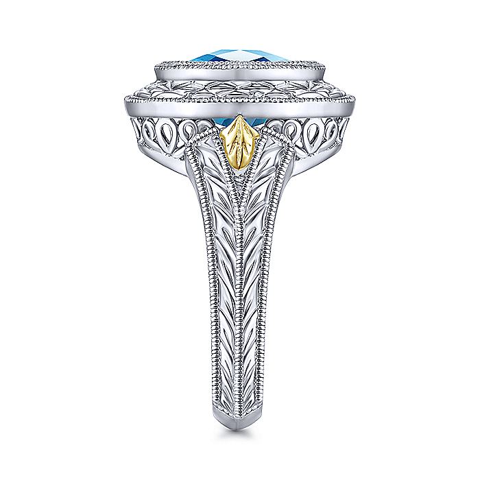 Gabriel & Co Sterling Silver And Yellow Gold Blue Topaz Fashion Ring