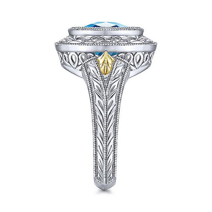 Gabriel & Co Sterling Silver And Yellow Gold Blue Topaz Fashion Ring