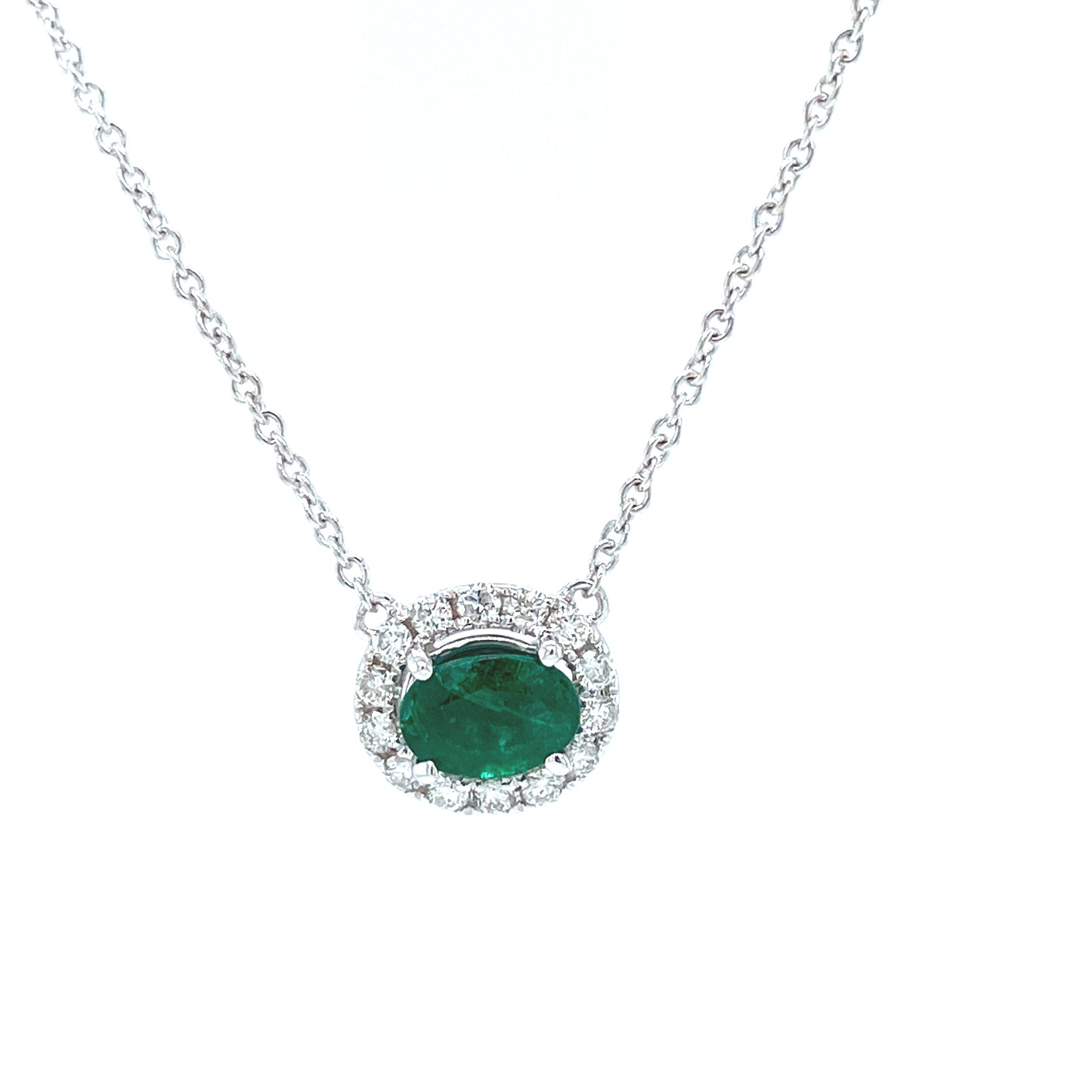 Ladies White Gold Emerald And Diamond Necklace - Colored Stone Pendants