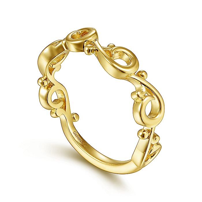 Gabriel & Co Yellow Gold Swirling Stackable Ring - Gold Fashion Rings - Women's