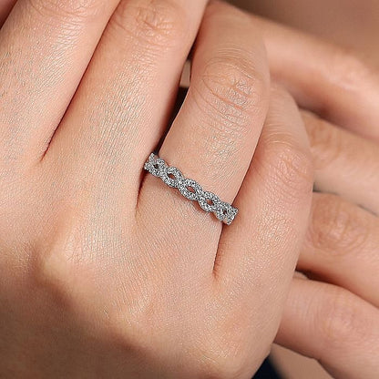 Gabriel & Co. White Gold Diamond Twisted Stackable Ring - Diamond Fashion Rings - Women's