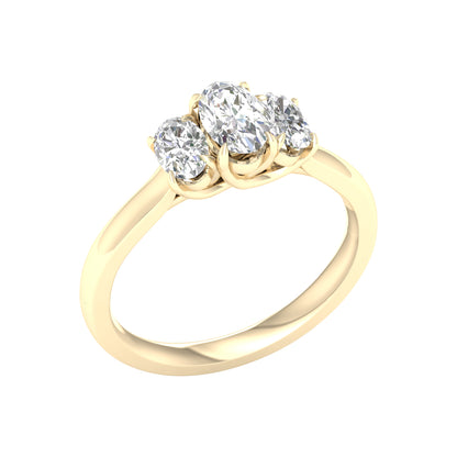 Yellow Gold Three Stone Oval Cut Laboratory Grown Diamond Engagement Ring