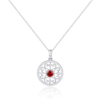 Luvente 14 Karat White Gold Round Ruby and Diamond Fillagree Pendant