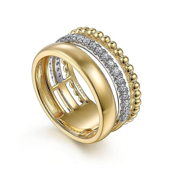 Gabriel & Co. Yellow and White Gold Diamond Bujukan Stacked Ring