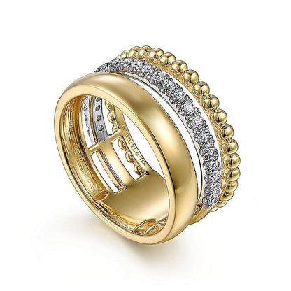 Gabriel & Co. Yellow and White Gold Diamond Bujukan Stacked Ring