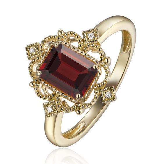 Luvente Yellow Gold Garnet and Diamond Ring - Colored Stone Rings - Women's