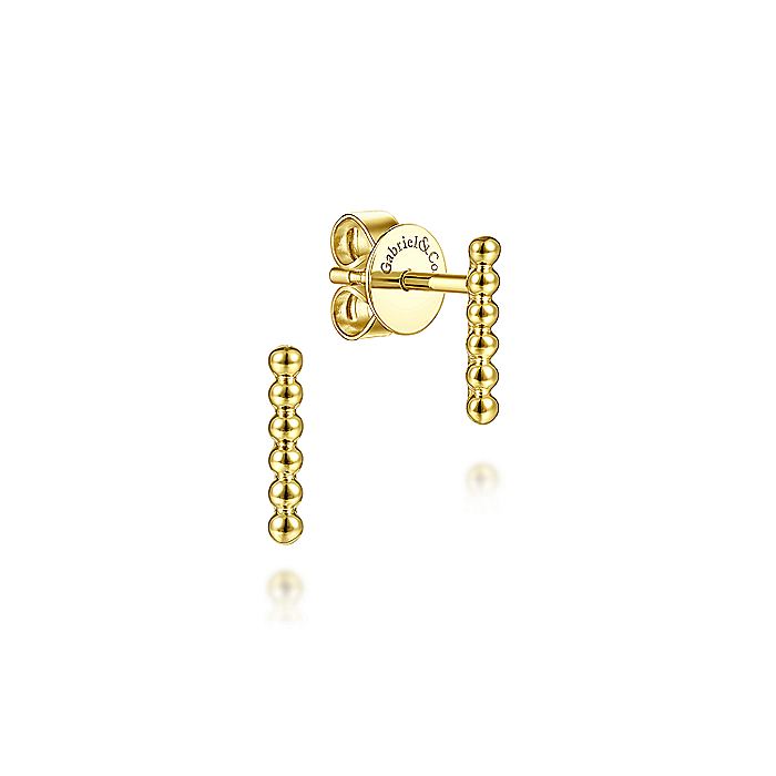 Gabriel & Co Yellow Gold Beaded Bar Stud Earrings