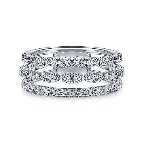 Gabriel & Co White Gold Three Row Diamond Ring