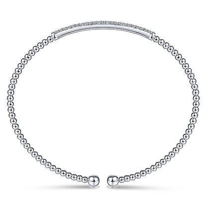 Gabriel & Co. 14 Karat White Gold Bujukan Split Cuff Bracelet with Diamond Pavé Bar