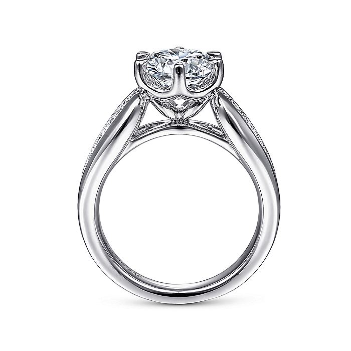 Gabriel & Co. 14 Karat White Gold Wide Band Semi-Mount Engagement Ring - Diamond Semi-Mount Rings
