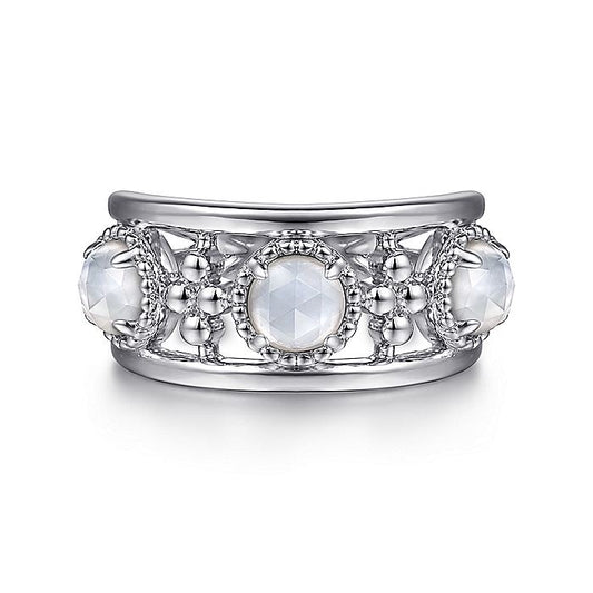 Gabriel & Co Sterling Silver Rock Crystal and White MOP Station Ring - Colored Stone Rings - Women's