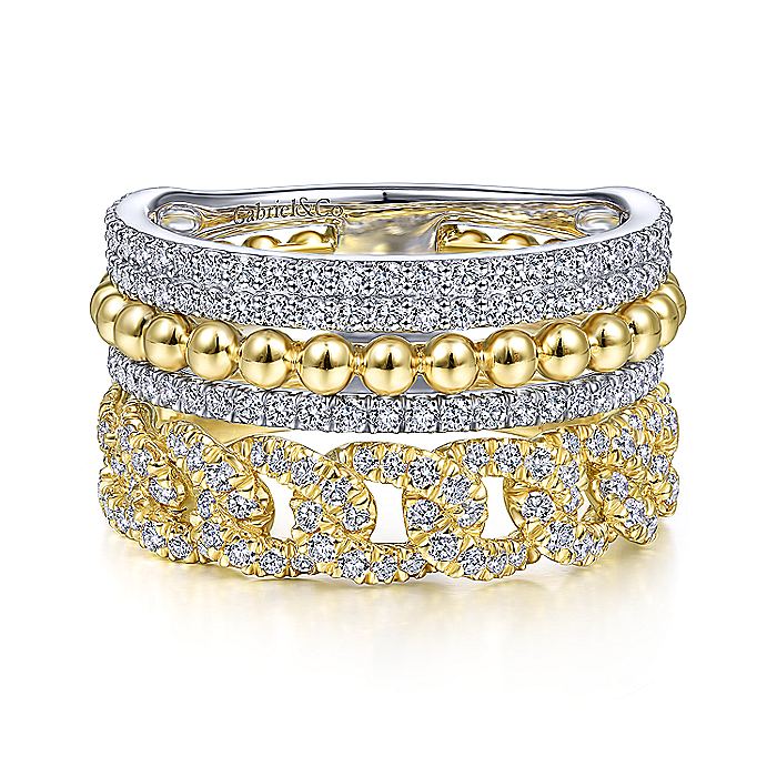 Gabriel & Co Yellow And White Gold Wide Band Layered Ring
