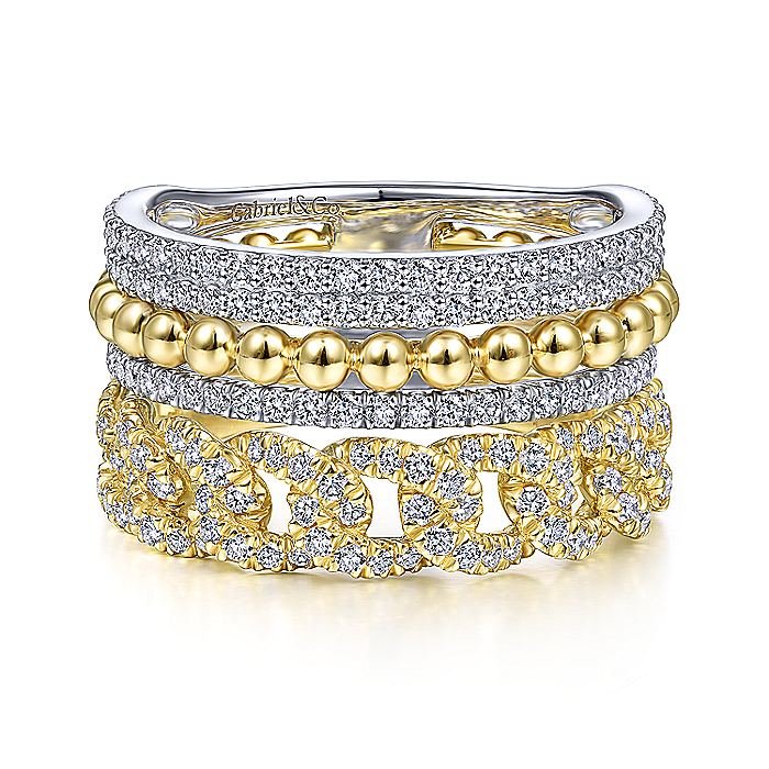 Gabriel & Co Yellow And White Gold Wide Band Layered Ring - Diamond Fashion Rings - Women's