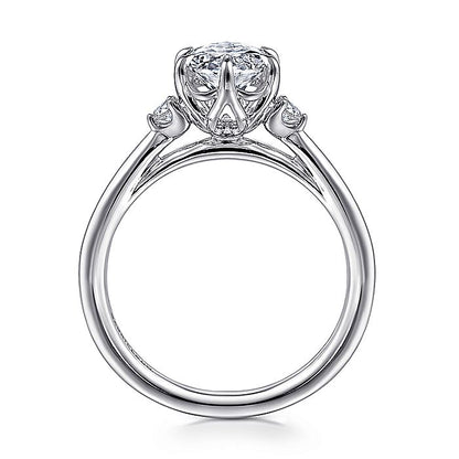 Gabriel & Co. White Gold Oval Three Stone Semi-Mount Engagement Ring