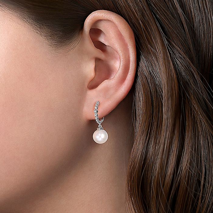 Gabriel & Co Sterling Silver Pearl Beaded Drop Huggies - Pearl Earrings