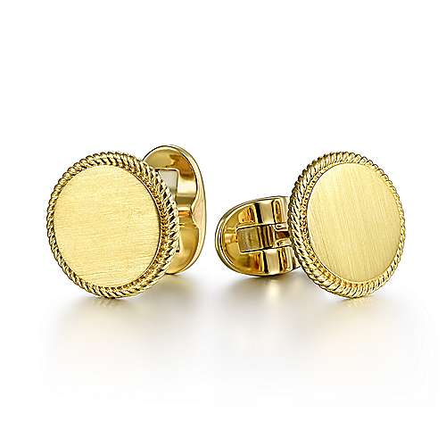 Gabriel & Co Yellow Gold Round Cufflinks with Twisted Rope Trim