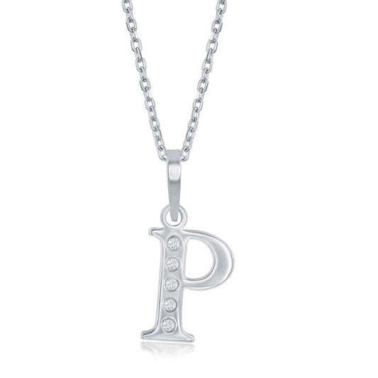 Sterling Silver Diamond P Necklace - Silver Necklace