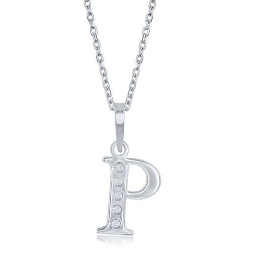Sterling Silver Diamond P Necklace