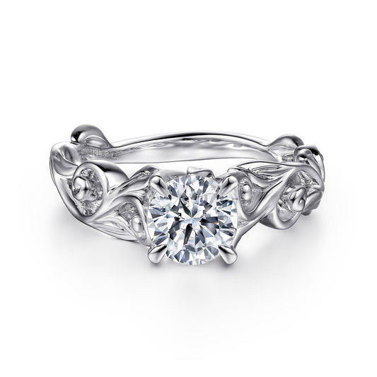 Gabriel & Co. 14 Karat White Gold Round Floral Semi-Mount Engagement Ring