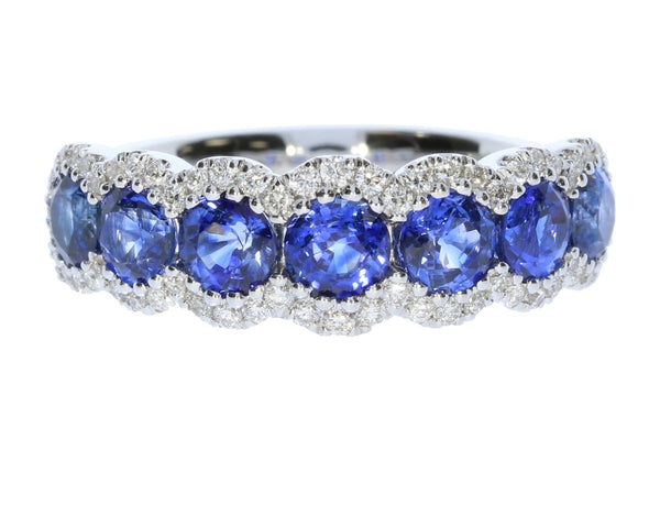 White Gold Sapphire and Diamond Halo Ring