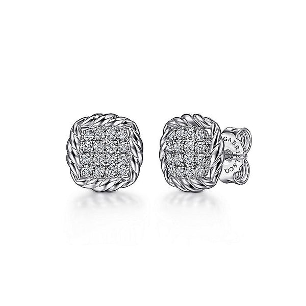 Gabriel & Co Sterling Silver White Sapphire Pavé Center And Rope Frame Stud Earrings
