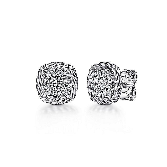 Gabriel & Co Sterling Silver White Sapphire Pavé Center And Rope Frame Stud Earrings - Colored Stone Earrings