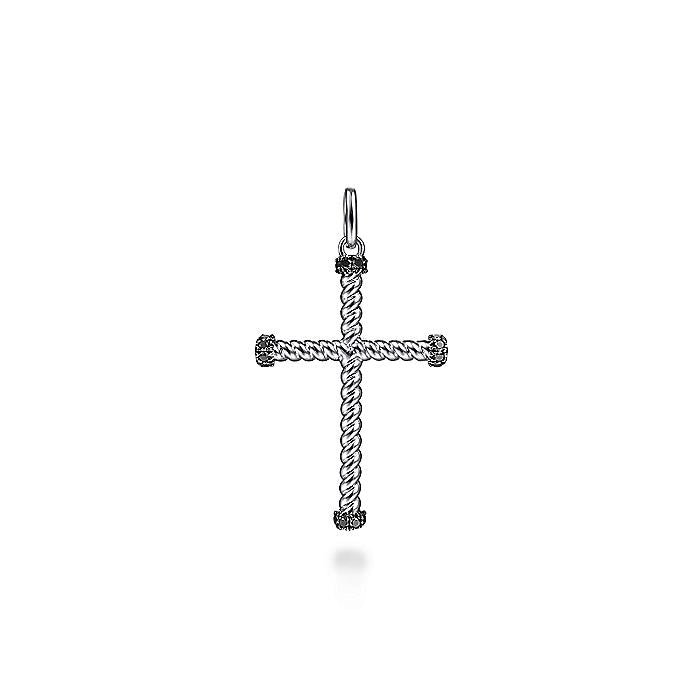 Gabriel & Co Sterling Silver Twisted Rope Cross Pendant with Black Spinel - Gents Pendant