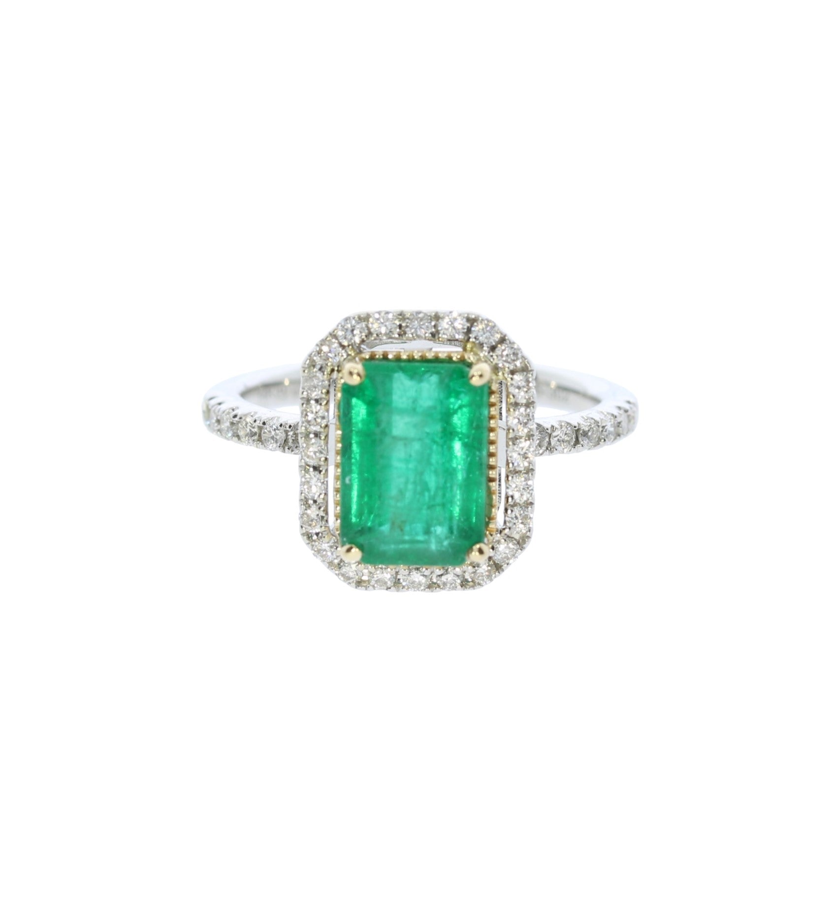 Emerald and Diamond White Gold Ring - Colored Stone Rings - Women's