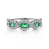 Gabriel & Co. 14 Karat White Gold Twisted Diamond and Marquise Shaped Emerald Ring