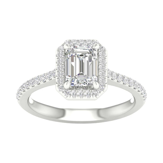 White Gold Laboratory Grown Emerald Cut Diamond Halo Engagement Ring - Diamond Engagement Rings