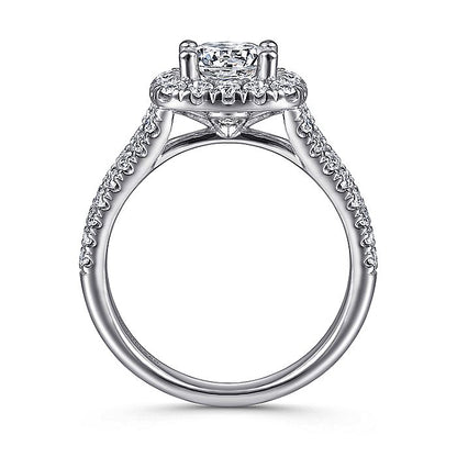 Gabriel & Co. White Gold Cushion Halo Round Semi-Mount Engagement Ring - Diamond Semi-Mount Rings