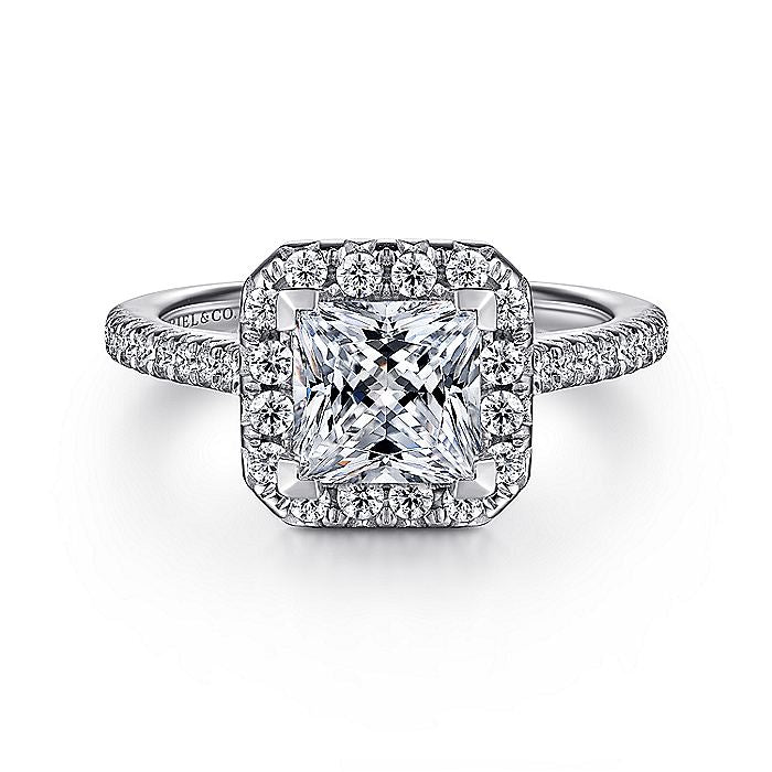 Gabriel & Co. 14 Karat White Gold Princess Halo Semi-Mount Engagement Ring