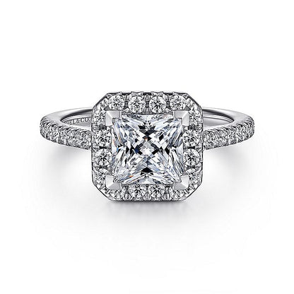 Gabriel & Co. 14 Karat White Gold Princess Halo Semi-Mount Engagement Ring