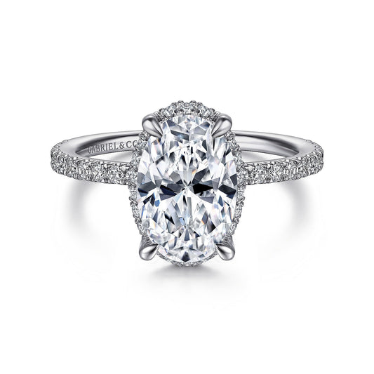 Gabriel & Co. 14 Karat White Gold Oval Hidden Halo Semi-Mount Diamond Engagement Ring