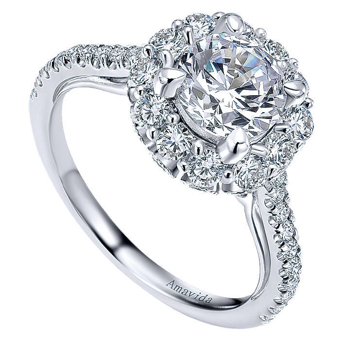 Amavida White Gold Round Halo Engagement Ring - Diamond Semi-Mount Rings