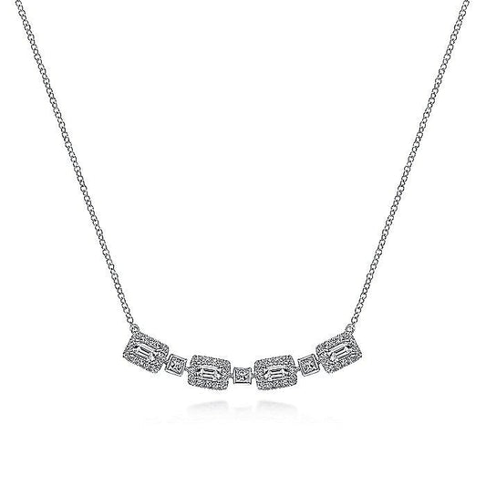 Gabriel & Co. 14 Karat White Gold Station Baguette Diamond Necklace