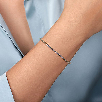 Gabriel & Co. 14 Karat Yellow Gold Bujukan Diamond and Blue Sapphire Cuff Bracelet