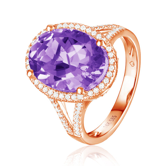 Luvente Yellow Gold Amethyst & Diamond Halo Ring - Colored Stone Rings - Women's