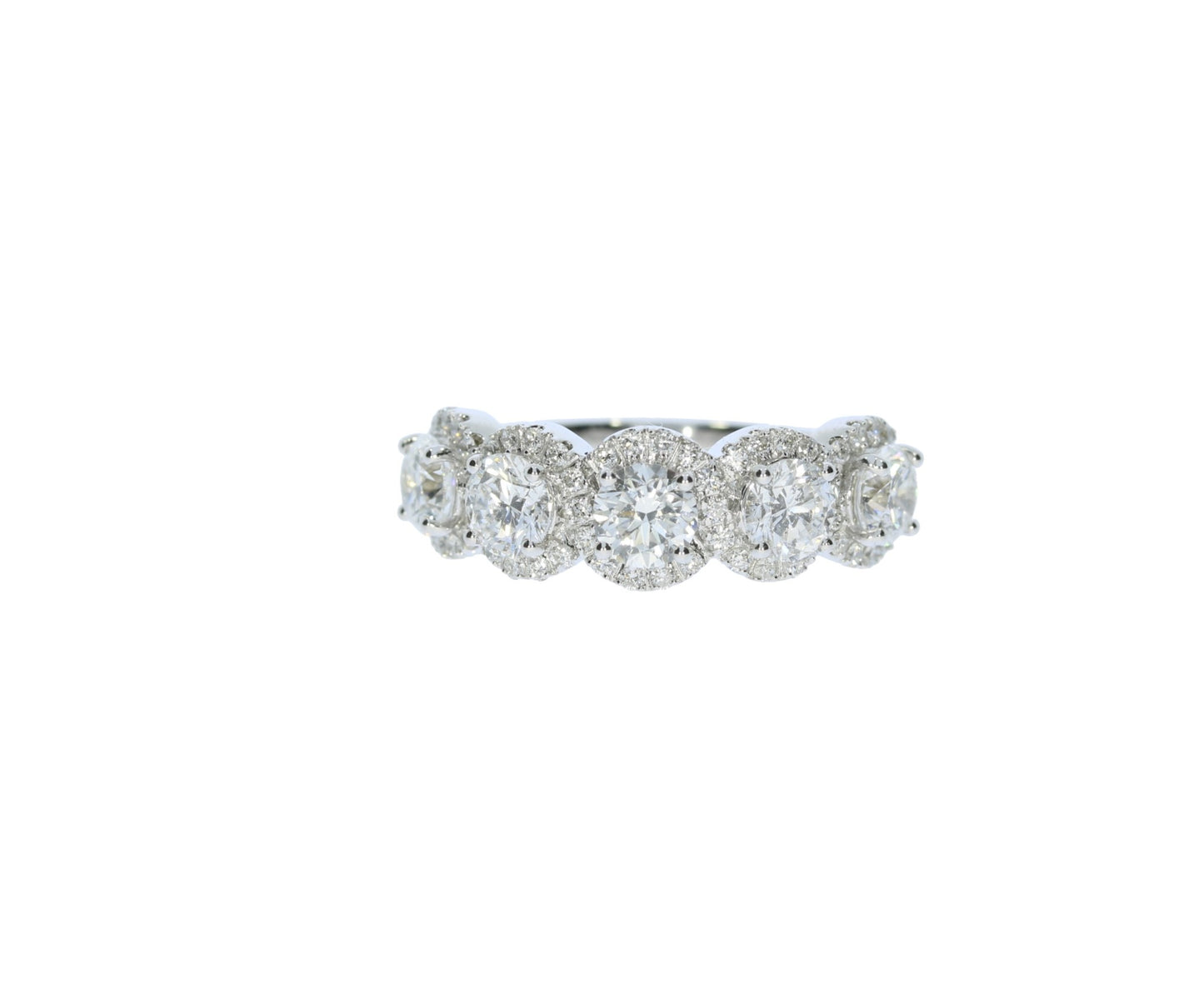 Green Rocks White Gold Five Labratory Grown Round Diamond Halo Band