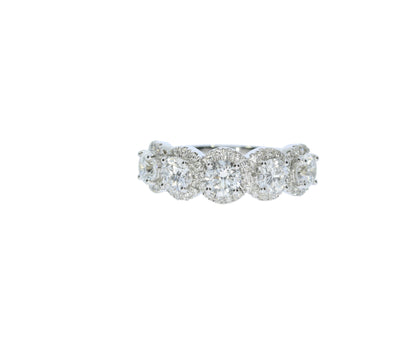 Green Rocks White Gold Five Labratory Grown Round Diamond Halo Band
