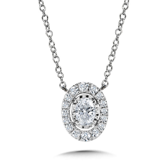 White Gold Oval Halo Necklace - Diamond Necklaces